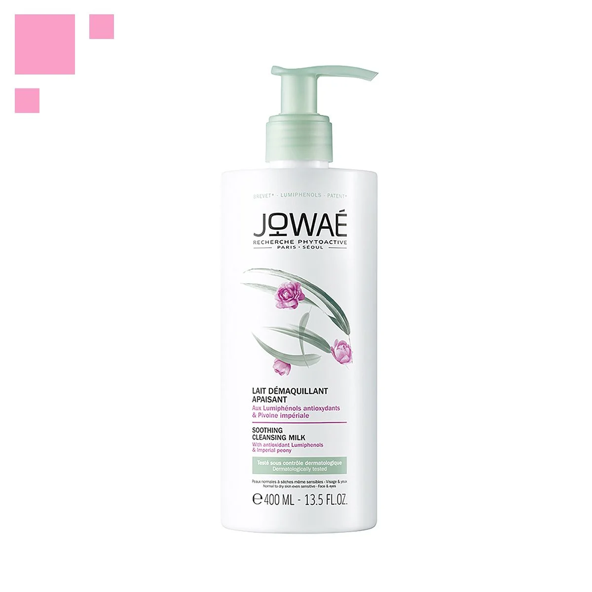 JOWAE LECHE DESMAQUILLANTE CALMANTE, 400 ML.